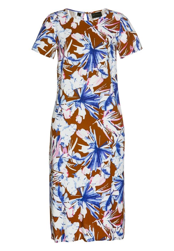 Sukienka z wiskozy bonprix ceglastobrązowy - lila niebieski w kwiaty. Kolor: brązowy. Materiał: wiskoza. Wzór: kwiaty