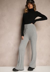Renee - Szare Szerokie Spodnie z Bawełną High Waist Emarisa. Okazja: na co dzień, na imprezę. Stan: podwyższony. Kolor: szary. Materiał: bawełna. Styl: elegancki, casual #4