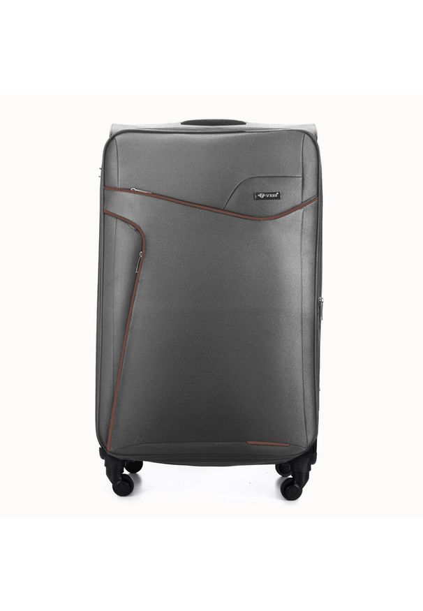 Duża walizka miękka XL Solier STL1651 ciemnoszara-brązowa. Kolor: wielokolorowy, brązowy, szary. Materiał: materiał