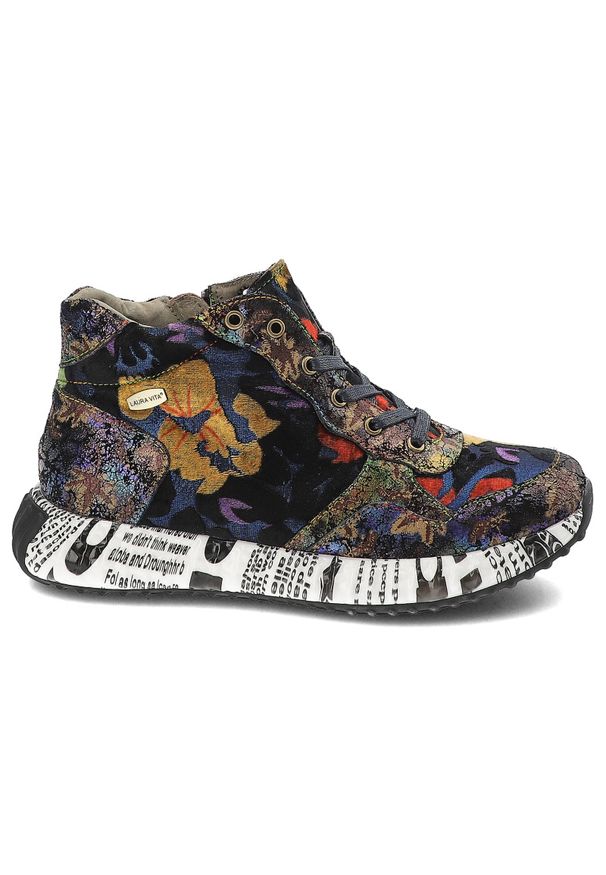 Granatowe Sneakersy Laura Vita Modne Obuwie Damskie. Kolor: niebieski. Materiał: materiał. Wzór: nadruk, kwiaty