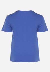 Born2be - Niebieski Bawełniany T-shirt z Ozdobnym Napisem Floerin. Okazja: na co dzień. Kolor: niebieski. Materiał: bawełna. Wzór: napisy. Styl: casual, elegancki #6