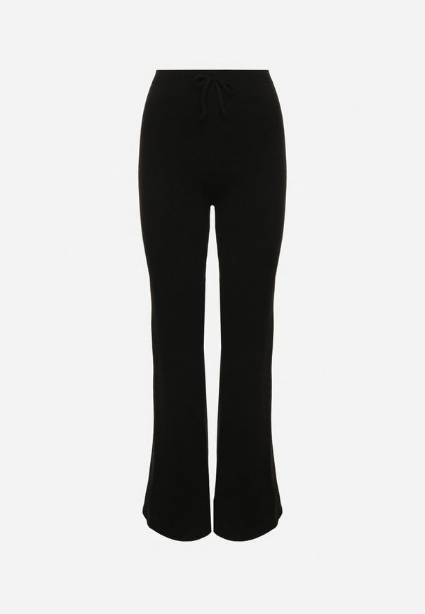 Born2be - Czarne Ocieplane Spodnie Dzianinowe o Szerokim Kroju Miorea. Okazja: na spacer. Kolor: czarny. Materiał: dzianina