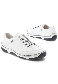 Półbuty damskie Rieker, cholewka skóra naturalna klasyczne sznurowanie i lekka elastyczna podeszwa zapewniają komfort, białe, 55901-80. Okazja: na co dzień. Zapięcie: sznurówki. Kolor: biały. Materiał: skóra. Szerokość cholewki: normalna. Styl: klasyczny #3