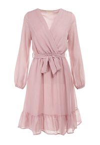 Born2be - Różowa Sukienka Pronestra. Kolor: różowy. Materiał: tkanina, materiał. Wzór: gładki. Typ sukienki: kopertowe. Styl: elegancki. Długość: mini #6