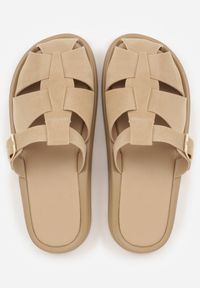 Renee - Beżowe Klapki z Zakrytym Noskiem i Ozdobnymi Paskami z Klamerką Themine. Kolor: beżowy. Materiał: nubuk, koronka. Sezon: lato #6