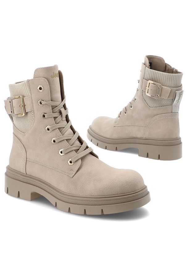Botki damskie Jeep, trzewiki na płaskim obcasie za kostkę i zapinane na zamek, kremowe, JL52591A. Zapięcie: zamek. Kolor: beżowy. Szerokość cholewki: normalna. Wzór: moro. Wysokość cholewki: za kostkę. Materiał: dzianina. Sezon: jesień, zima. Obcas: na obcasie. Styl: militarny. Wysokość obcasa: niski