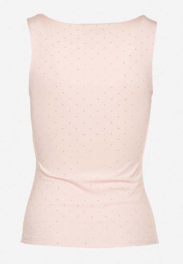 Born2be - Różowy Dopasowany Top z Wiskozą o Kwadratowym Dekolcie Zdobiony Cyrkoniami Zindrina. Okazja: na co dzień. Typ kołnierza: dekolt kwadratowy. Kolor: różowy. Materiał: wiskoza. Wzór: aplikacja. Styl: casual, elegancki