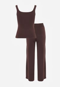 Born2be - Brązowy Dzianinowy Komplet z Wiskozą Spodnie i Bluzka na Ramiączkach Merissani. Kolor: brązowy. Materiał: dzianina, wiskoza #8