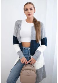 Inny - Sweter Kardigan w pasy szary+ciemny jeans. Kolor: szary. Materiał: jeans. Długość rękawa: długi rękaw. Długość: długie