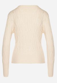 Born2be - Beżowy Sweter z Wiskozą Ozdobiony Tłoczeniem Savinia. Okazja: na co dzień, na spotkanie biznesowe. Kolor: beżowy. Materiał: wiskoza. Wzór: aplikacja. Styl: biznesowy, elegancki, casual #2