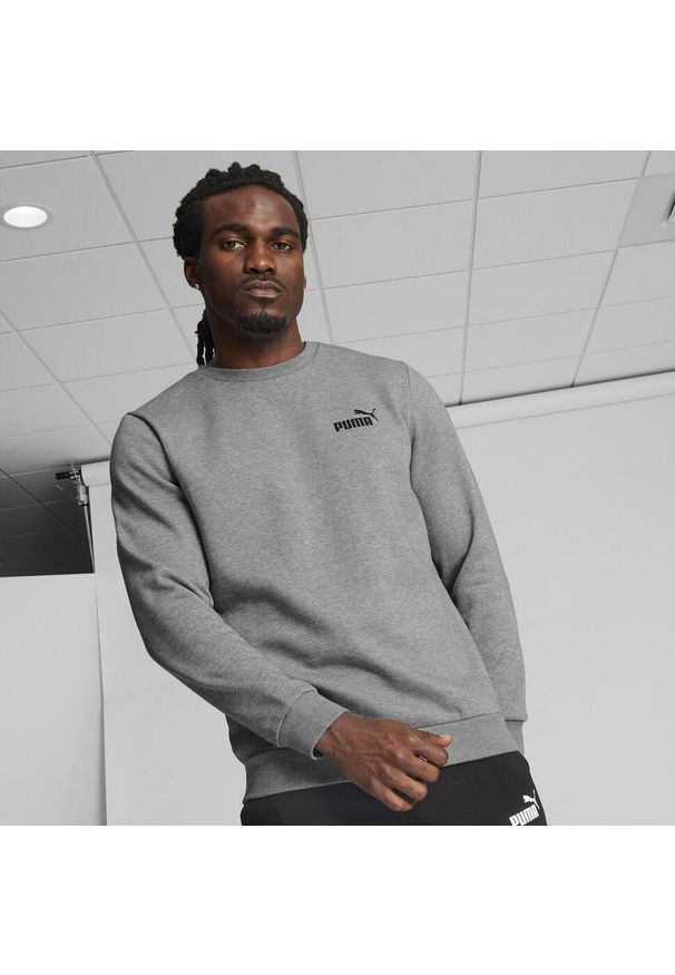 Puma - Męska bluza dresowa z małym logo i okrągłym dekoltem Essentials PUMA. Kolor: szary. Materiał: dresówka. Wzór: nadruk. Sport: fitness, joga i pilates