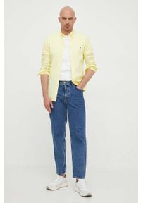 Polo Ralph Lauren koszula bawełniana męska kolor żółty slim z kołnierzykiem button-down. Okazja: na co dzień. Typ kołnierza: button down, polo. Kolor: żółty. Materiał: bawełna. Wzór: aplikacja. Styl: casual #2