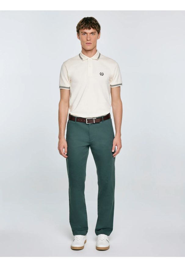Big-Star - Koszulka męska polo kremowa Poller 103. Typ kołnierza: polo. Kolor: biały. Materiał: jeans, dzianina. Wzór: haft. Styl: elegancki