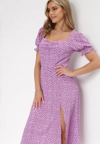 Born2be - Fioletowa Sukienka Aquineva. Kolor: fioletowy. Wzór: kwiaty. Długość: midi #3