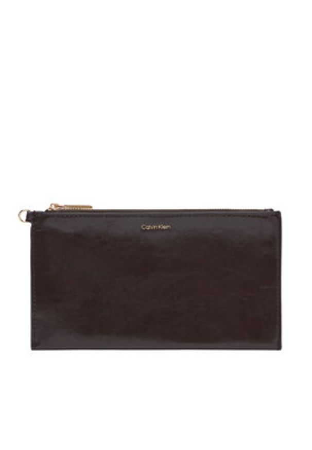 Calvin Klein Torebka Foil Logo Glossy Tote W/ Pouch LV04F3537G Brązowy. Kolor: brązowy. Materiał: skórzane