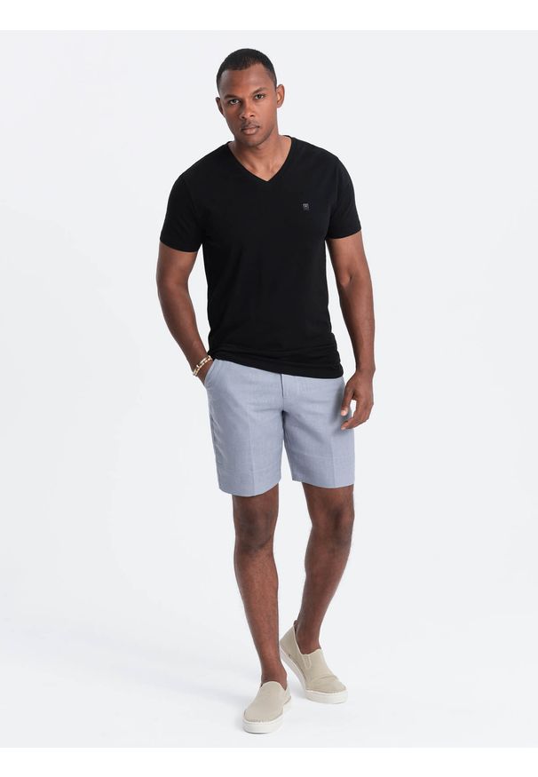 Ombre Clothing - Męski T-shirt V-NECK z elastanem - czarny V3 OM-TSCT-0106 - XXL. Typ kołnierza: dekolt w kształcie V. Kolor: czarny. Materiał: elastan. Długość rękawa: krótki rękaw. Długość: krótkie. Wzór: nadruk. Styl: klasyczny