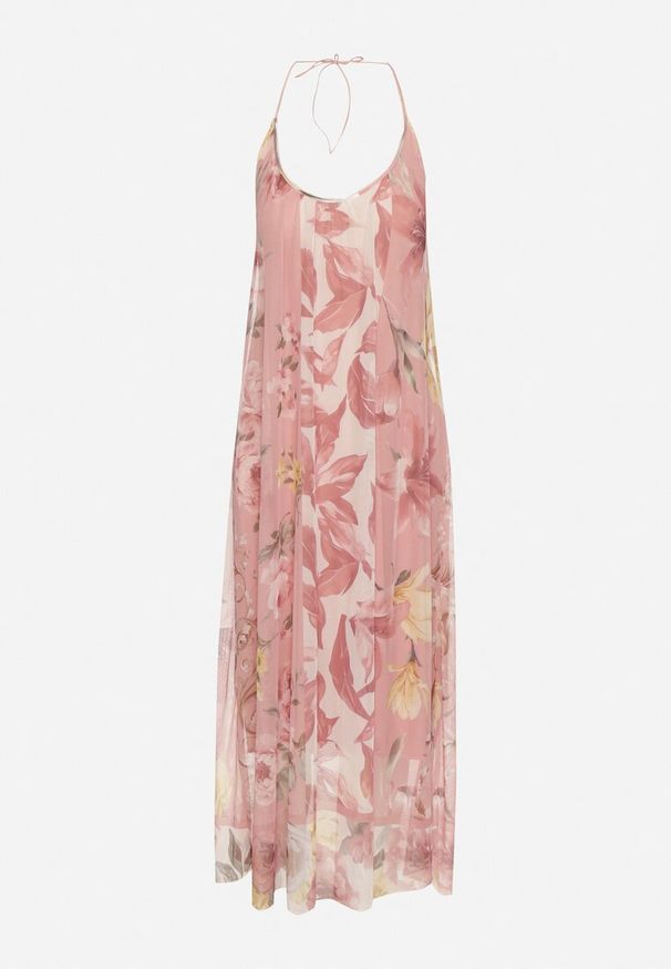 Born2be - Różowa Siateczkowa Sukienka z Wiskozą w Kwiatowy Wzór Izaleira. Okazja: na co dzień, na imprezę. Kolor: różowy. Materiał: wiskoza. Wzór: kwiaty. Sezon: lato. Styl: casual, elegancki