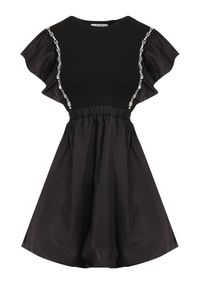Born2be - Czarna Sukienka Altheia. Kolor: czarny. Materiał: bawełna, tkanina, tiul. Wzór: jednolity, aplikacja. Typ sukienki: bombki. Styl: klasyczny. Długość: mini #5