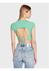 Calvin Klein Jeans Bluzka J20J220709 Zielony Cropped Fit. Kolor: zielony. Materiał: lyocell