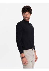 Ombre Clothing - Męski półgolf dzianinowy z wiskozą – czarny V1. Okazja: na co dzień. Kolor: czarny. Materiał: wiskoza, dzianina. Wzór: gładki, jednolity. Styl: klasyczny, casual, elegancki #4
