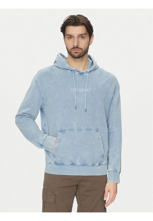 Guess Jeans Bluza M5GQ23 KCTJ1 Błękitny Regular Fit. Kolor: niebieski. Materiał: bawełna