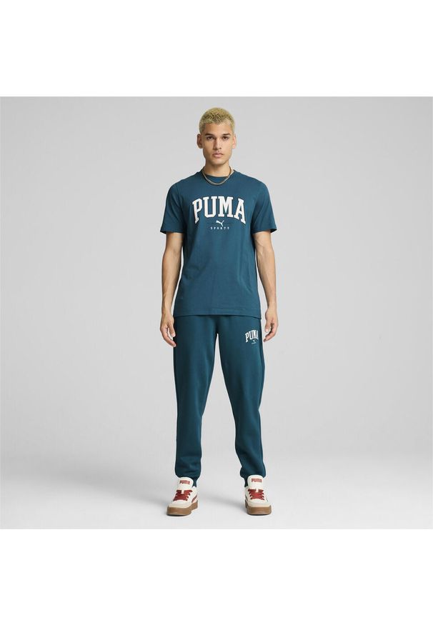 Puma - Męskie spodnie dresowe PUMA SQUAD PUMA Cold Green. Kolor: zielony, niebieski, wielokolorowy. Materiał: dresówka