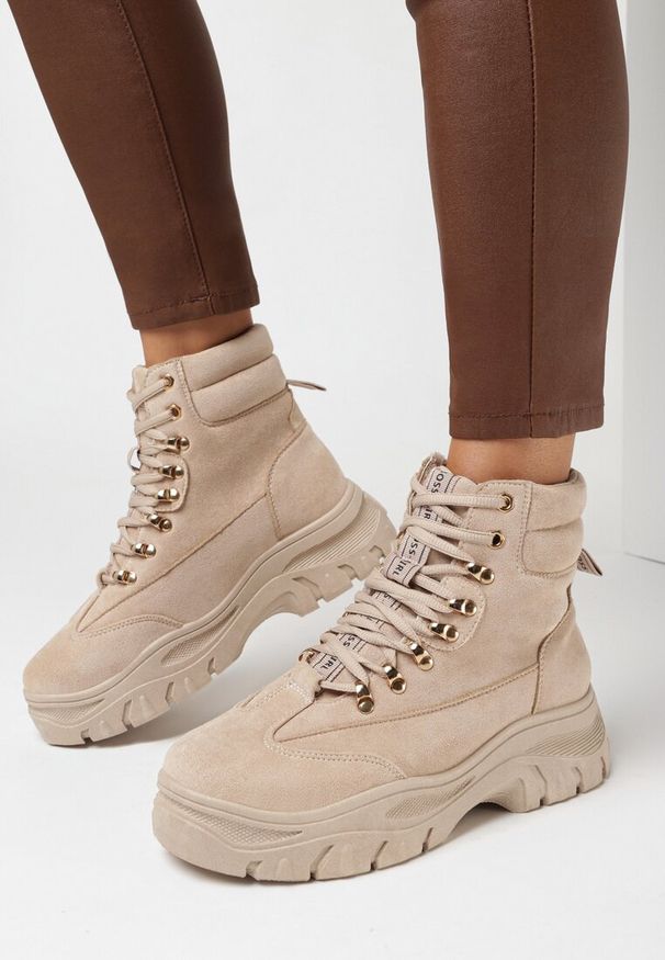 Born2be - Beżowe Traperki Celestial Poles. Kolor: beżowy. Materiał: jeans. Styl: elegancki