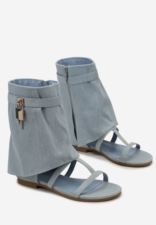 Born2be - Niebieskie Sandały z Wywiniętą Zasuwaną Cholewką Panisse. Zapięcie: pasek. Kolor: niebieski