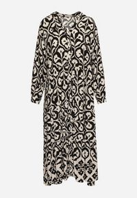 Born2be - Czarno-Biała Sukienka w Ornamentalny Wzór o Koszulowym Fasonie Venleia. Kolor: czarny. Wzór: aplikacja, kwiaty. Typ sukienki: koszulowe #7