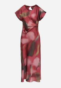 Born2be - Czerwona Rozkloszowana Sukienka w Abstrakcyjny Print z Ozdobnym Marszczeniem Tillanara. Okazja: na imprezę. Kolor: czerwony. Wzór: nadruk. Styl: elegancki, wizytowy #6