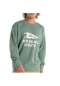 Bluza męska New Balance MT51929DKJ - zielona. Okazja: na co dzień. Kolor: zielony. Materiał: poliester, bawełna. Styl: klasyczny, sportowy, casual, elegancki