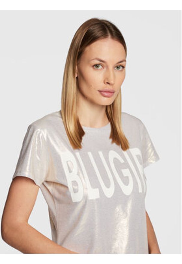 Blugirl Blumarine T-Shirt RF2213-J6559 Srebrny Regular Fit. Kolor: srebrny. Materiał: bawełna