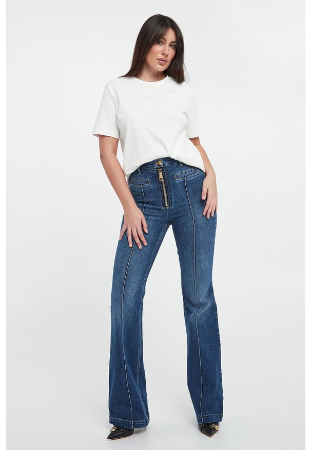 Elisabetta Franchi - T-shirt damski z logo ELISABETTA FRANCHI