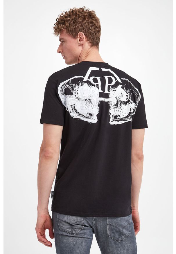 Philipp Plein - T-shirt męski PHILIPP PLEIN. Materiał: skóra, prążkowany. Wzór: aplikacja, haft, nadruk