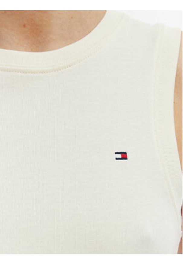 TOMMY HILFIGER - Tommy Hilfiger T-Shirt WW0WW49250 Écru Slim Fit. Kolor: kremowy. Materiał: bawełna