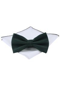 His Story - Męska Mucha z Poszetką w Zestawie - Chattier - Ciemna Zieleń. Materiał: poliester. Styl: sportowy, elegancki