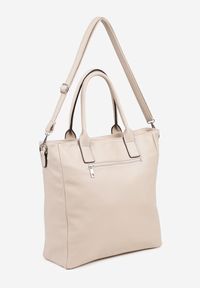 Renee - Ciemnobeżowa Torebka Typu Shopper z Paskiem Crossbody Zdobiona Aplikacją Idaniela. Kolor: beżowy. Wzór: aplikacja. Dodatki: z aplikacjami. Materiał: zdobione. Styl: elegancki, casual. Rodzaj torebki: na ramię #3