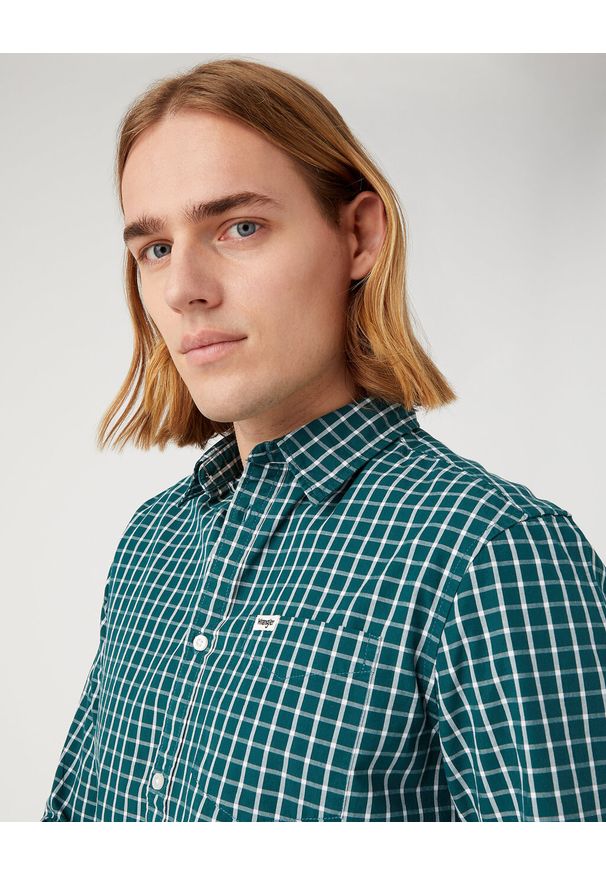 Wrangler - WRANGLER 1 POCKET SHIRT MĘSKA KOSZULA Z DŁUGIM RĘKAWEM W KRATĘ KRATA DEEP TEAL W5A24MG03. Długość rękawa: długi rękaw. Długość: długie