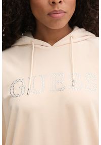 Guess - GUESS Beżowa damska długa welurowa bluza z kapturem Couture, Rozmiar S. Typ kołnierza: kaptur. Kolor: beżowy. Materiał: welur. Długość: długie #6