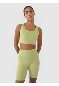 4f - 4F Biustonosz treningowy z niskim wsparciem damski - zielony L. Kolor: zielony. Materiał: guma, elastan, materiał, włókno, dzianina, syntetyk. Rodzaj stanika: wyciągane miseczki. Wzór: jednolity, gładki, ze splotem. Sport: fitness, joga i pilates #1