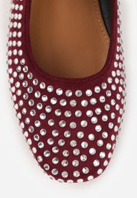 Born2be - Bordowe Płaskie Cyrkoniowe Balerinki w Stylu Mary Jane Omesia. Okazja: na co dzień, na spotkanie biznesowe. Zapięcie: sprzączka. Kolor: czerwony. Materiał: jedwab, jeans. Styl: casual, biznesowy, elegancki, klasyczny #8