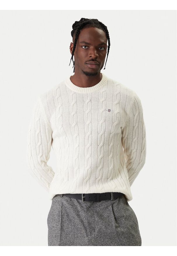 GANT - Gant Sweter 8050213 Écru Regular Fit. Materiał: wełna