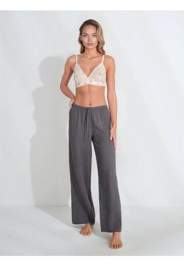 Sinsay - Muślinowe spodnie piżamowe - szary. Kolor: szary