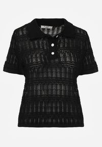 Renee - Czarna Wiskozowa Bluzka z Szydełkowym Wzorem Kołnierzykiem i Guzikami Lasthythia. Okazja: na co dzień. Kolor: czarny. Materiał: wiskoza. Styl: casual #2