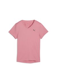 Puma - Damska koszulka TAD ESSENTIALS z dekoltem w serek PUMA. Typ kołnierza: dekolt w serek. Kolor: różowy. Sport: fitness #1