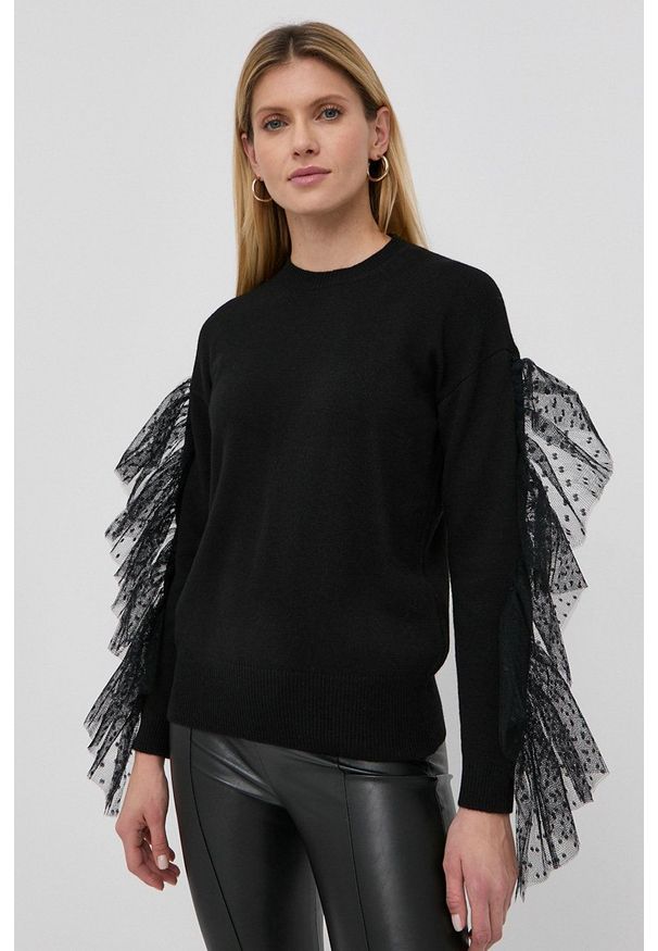 Red Valentino Sweter z domieszką wełny damski kolor czarny. Kolor: czarny. Materiał: wełna