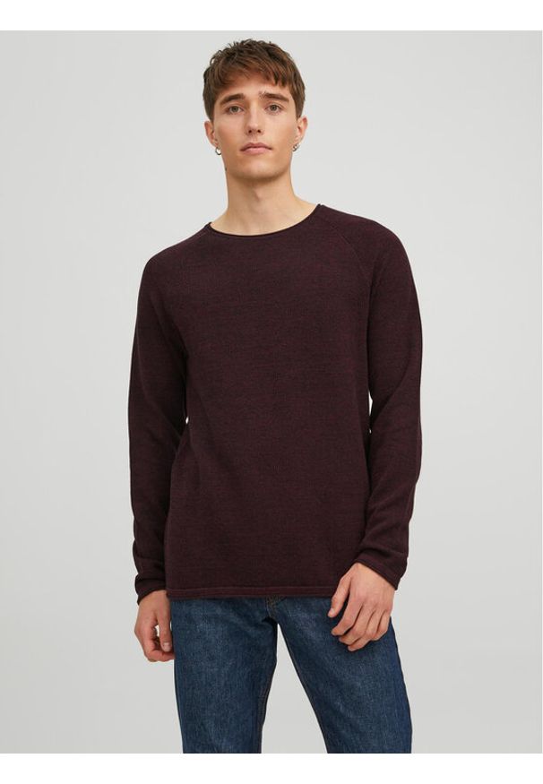 Jack & Jones - Jack&Jones Sweter 12157321 Bordowy Regular Fit. Kolor: czerwony. Materiał: bawełna