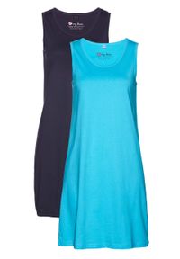 Sukienka z dżerseju (2 szt.) bonprix niebieski karaibski + ciemnoniebieski. Kolor: niebieski. Materiał: jersey. Wzór: gładki, kwiaty #1