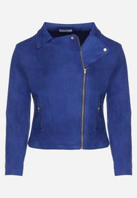 Born2be - Granatowa Kurtka Ramoneska z Imitacji Zamszu z Asymetrycznym Suwakiem Maisen. Kolekcja: plus size. Kolor: niebieski. Materiał: zamsz #4