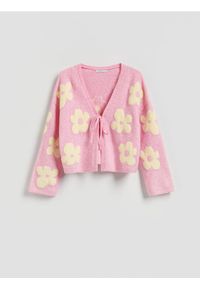 Reserved - Wzorzysty kardigan - różowy. Kolor: różowy. Materiał: dzianina, wełna #1